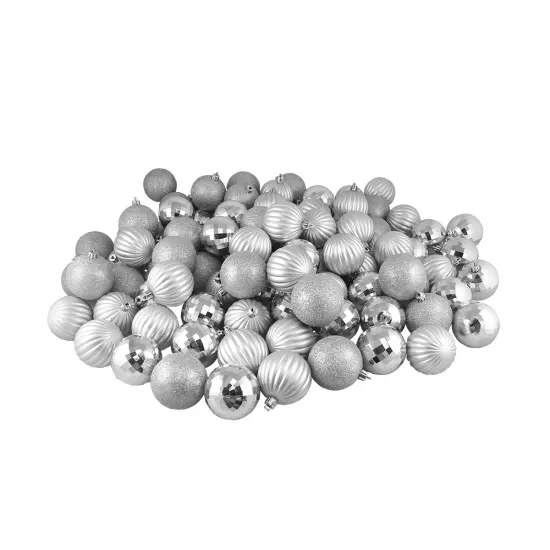 Northlight Shatterproof 3-Finish Christmas Ball Ornaments - 2.5" (60mm) - Silver - 100ct {3}