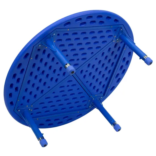 Emma and Oliver 45" Round Plastic Height Adjustable Activity Table Blue {3}