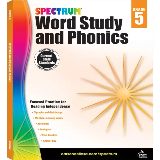 Spectrum Grade 5 Word Study and Phonics Workbook, Language Arts Book Covering Vocabulary, Dictionary Skills, Spelling, Digraphs, and More, ELA Classroom or Homeschool Curriculum {1}