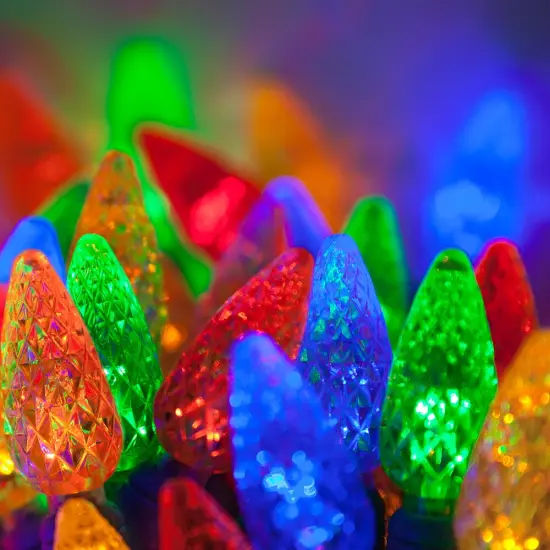 70 Multicolor C6 LED 4.8w Christmas Lights, Green Wire, 4" Spacing Multi-Color {2}