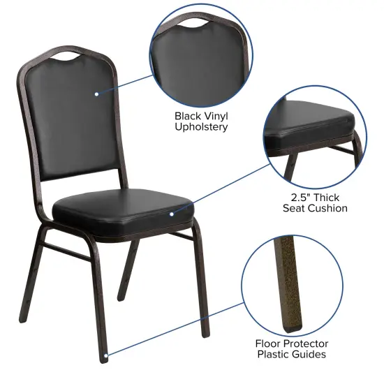 Emma and Oliver 4 Pack Crown Back Stacking Banquet Chair BlackVinyl/GoldVein {2}