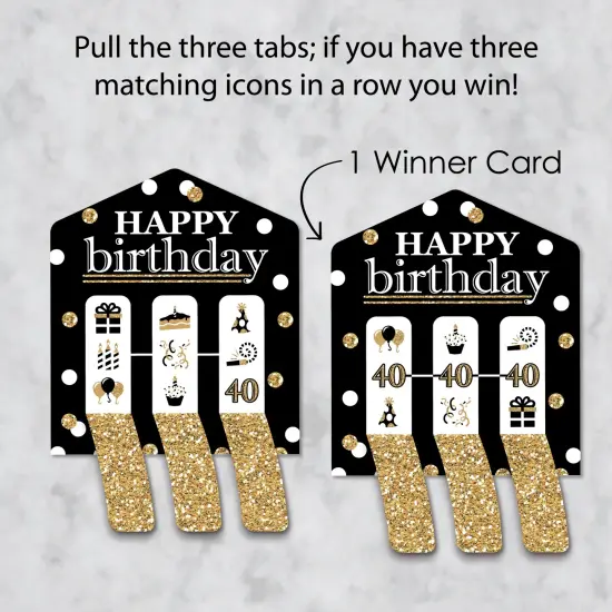 Big Dot of Happiness Adult 40th Birthday - Gold - Birthday Party Game Pickle Cards - Pull Tabs 3-in-a-Row - Set of 12 {4}