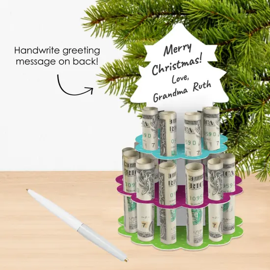 Big Dot of Happiness Merry and Bright Trees - DIY Colorful Whimsical Christmas Party Money Holder Gift - Cash Cake {3}