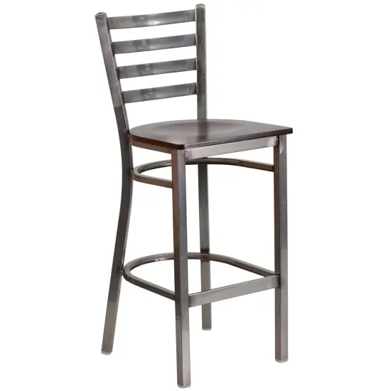 Emma and Oliver Clear Coated Ladder Back Metal Restaurant Dining Barstool WalnutWood/ClearCoat {2}
