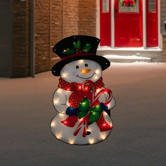 Northlight 30.5" Lighted Snowman with Candy Canes Christmas Outdoor Decoration White {3}