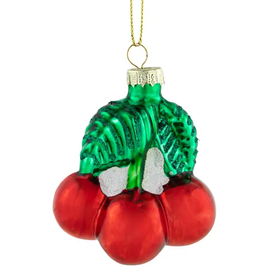 Northlight 3" Shiny Glittered Red Cherries Glass Christmas Hanging Ornament {6}