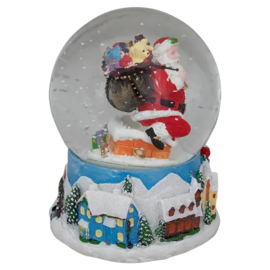 Northlight 6.5" Santa Coming Down the Chimney Christmas Snow Globe Blue {5}
