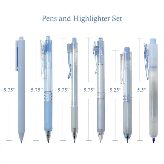 Wrapables Retractable Rollerball Pens and Highlighter Set, 0.5mm Black Gel Ink Pens for Home, Office, Stationery (Set of 6) Blue {2}
