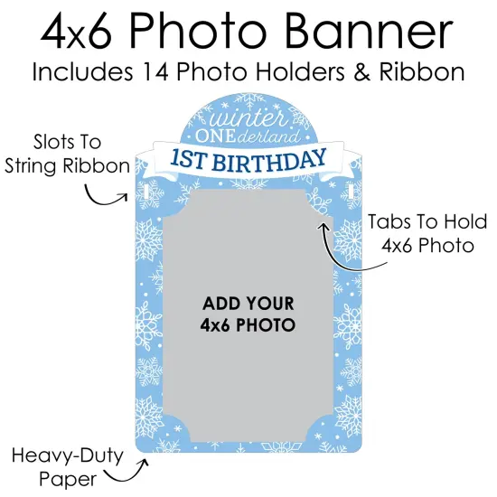 Big Dot of Happiness Blue Snowflakes 1st Birthday - DIY Boy Winter ONEderland Party Decor - 1-12 Monthly Picture Display - Photo Banner {7}