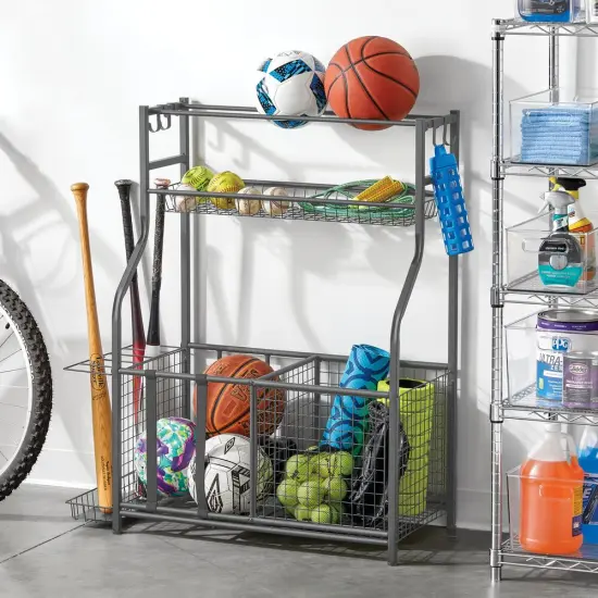 mDesign Metal Heavy Duty Garage Sports Storage Rack with Top Shelf {2}