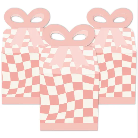 Big Dot of Happiness Pink Checkered Party - Square Favor Gift Boxes - Bow Boxes - Set of 12 {3}
