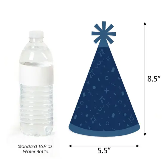 Big Dot of Happiness Navy Confetti Stars - Cone Happy Birthday Party Hats for Kids and Adults - Set of 8 (Standard Size) {4}