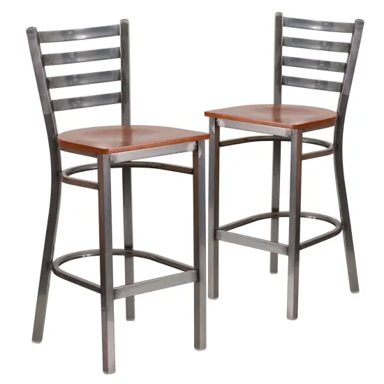 Emma and Oliver 2 Pack Clear Coated Ladder Back Metal Restaurant Barstool BurgundVyl/ClearCoat {8}