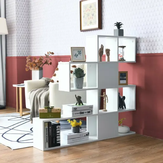Costway 5-Tier Bookshelf Corner Ladder Bookcase Display Storage Rack White {3}