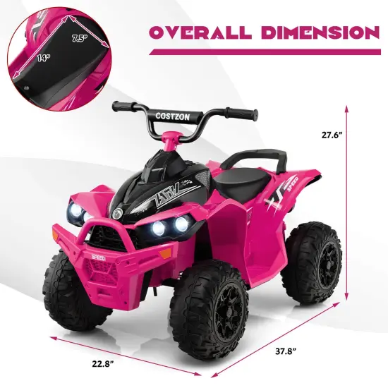 Kids Ride On ATV with Rechargeable Battery, Music and Anti-Slip Wheels Pink {2}