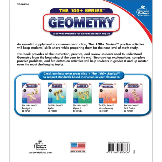 Carson Dellosa The 100 Series Geometry Workbook, Math Book for Grades 8 and Up Covering Trigonometry, Geometric Equations, and More, Classroom or Homeschool Curriculum {2}