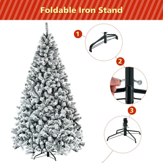 Costway 7.5ft Snow Flocked Hinged Christmas Tree Unlit Metal Stand {5}