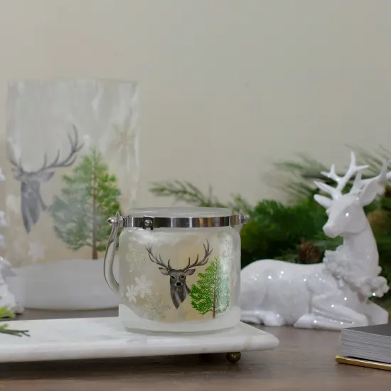Northlight 4" Deer, Pine and Snowflakes Hand Painted Flameless Glass Candle Lantern Gray {3}