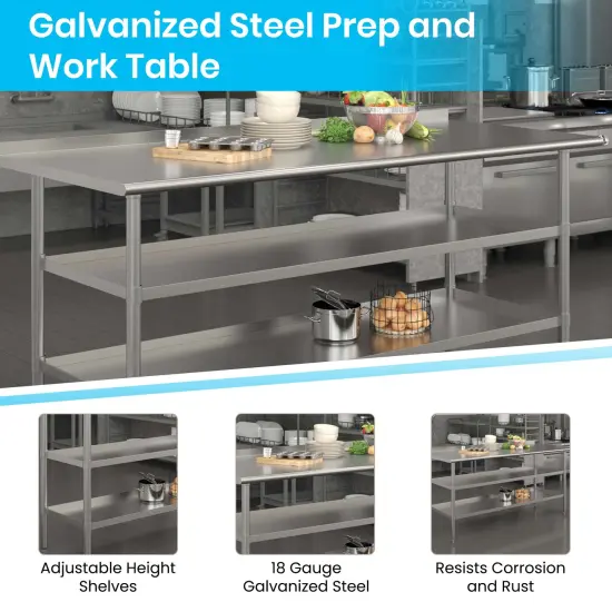 Emma and Oliver NSF Certified Stainless Steel 18 Gauge Work Table with 1.5" Backsplash and 2 Undershelves {2}