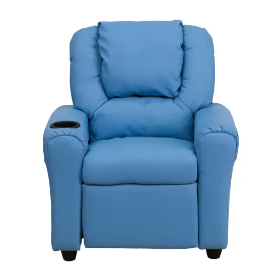 Emma and Oliver Contemporary Kids Recliner with Cup Holder and Headrest Light Blue Vinyl {2}