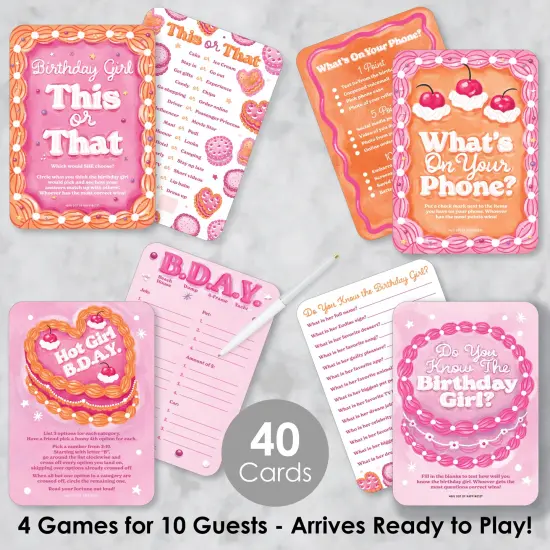 Big Dot of Happiness Hot Girl Bday - 4 Vintage Cake Birthday Party Games - 10 Cards Each - Gamerific Bundle {3}