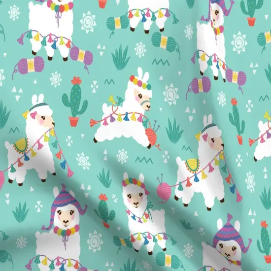 Various Fabrics by the Yard or Fat Quarter Kawaii Llamas Whimsical Colorful Cute Baby Aqua Teal Custom Printed Fabric by Spoonflower {5}