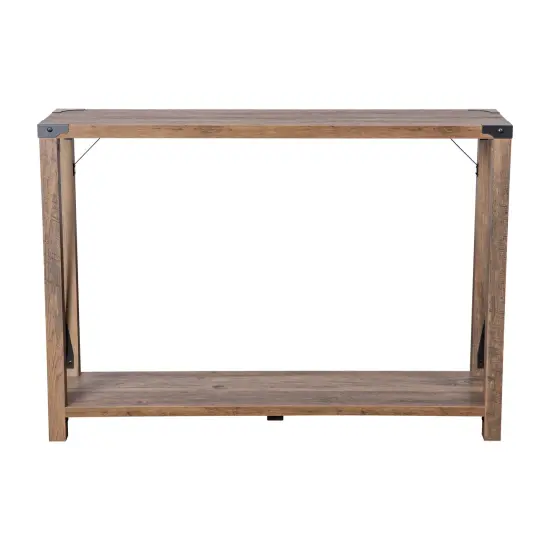 Merrick Lane Green River Modern Farmhouse Engineered Wood Sofa Table and Powder Coated Steel Accents Rustic Oak {3}