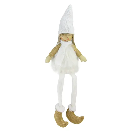 Northlight Glittered Girl Angel with Dangling Legs Figure - 16" - Gold and White {1}