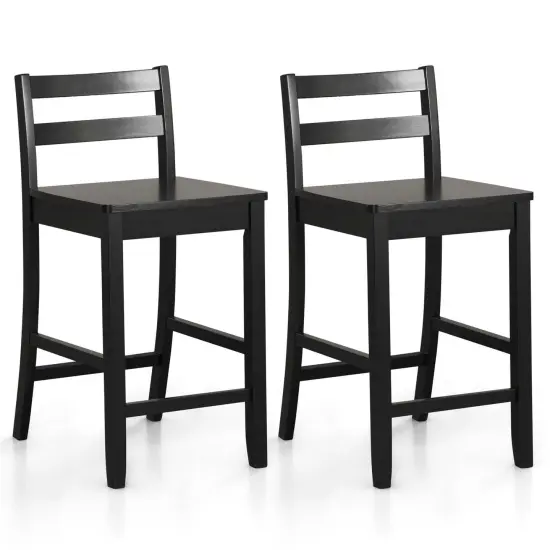Costway 24-Inch Wooden Bar Stools Set of 2 with Ergonomic Backrest Counter Height Stools Black/White {7}