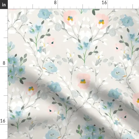 Various Fabrics by the Yard or Fat Quarter Romantic Floral Blue Gray Pink Watercolor Flowers Custom Printed Fabric by Spoonflower {2}