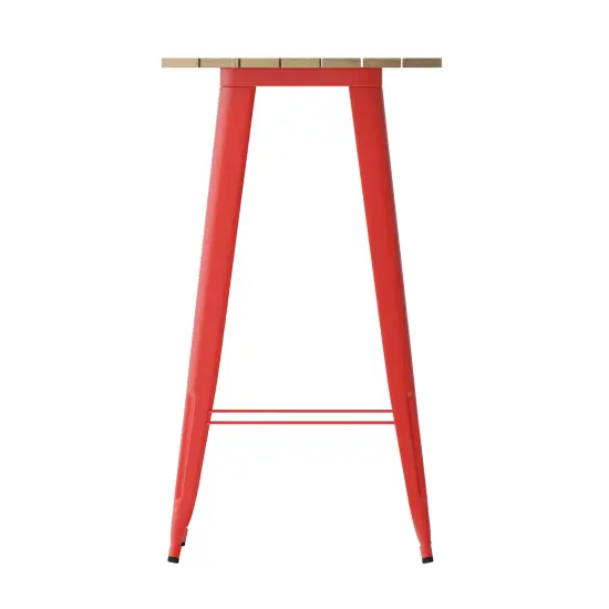 Merrick Lane Dryden Indoor/Outdoor Bar Top Table, 23.75" Round All Weather Poly Resin Top with Steel base Brown/Red {4}