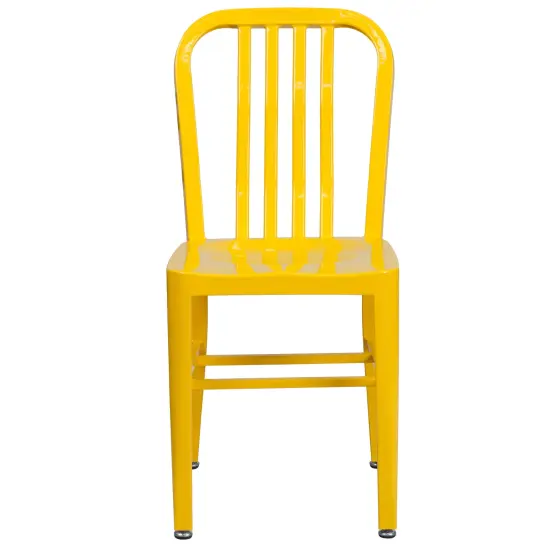 Merrick Lane Santorini 18 Inch Galvanized Steel Indoor/Outdoor Dining Chair with Slatted Back And Powder Coated Finish Yellow {3}