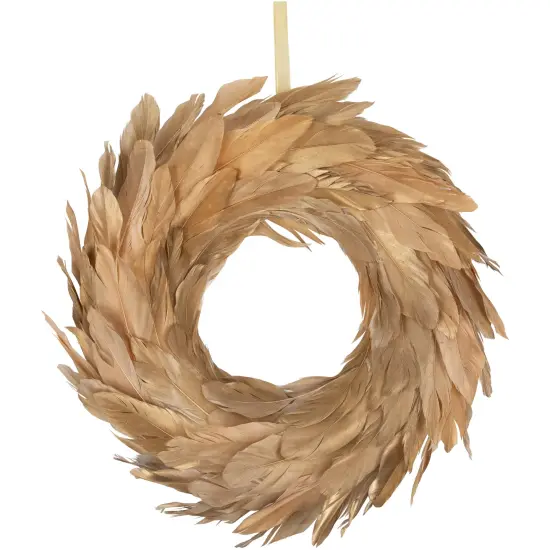 Northlight Artifical Feather Wreath - 14" - Gold {1}