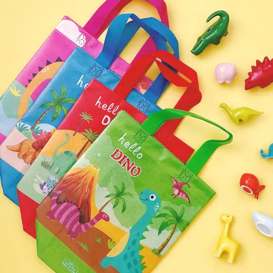Wrapables Non-Woven Reusable Gift Bags with Handles for Parties, Birthdays, Favors and Treats (Set of 8) Dinosaurs {5}