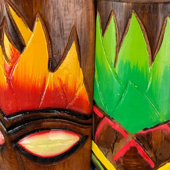 Fire and Earth Hand Crafted Wooden Tiki Totem Wall Masks 20 Inch Set of 2 {4}