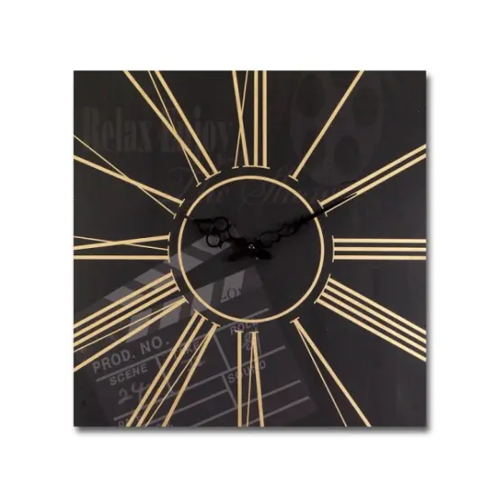 Melrose 15.5" Black and Gold Movie Clapperboard Square Wall Clock {1}