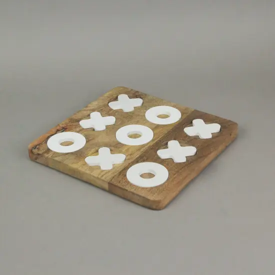 8 Inch Carved Wooden Tabletop Tic Tac Toe Game Hand Painted X and O {6}