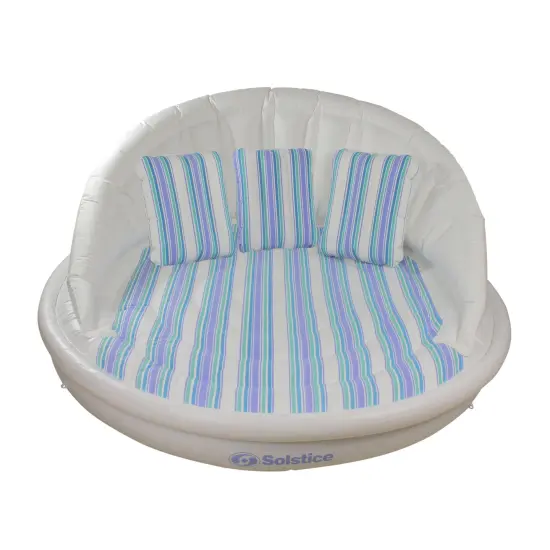 Swim Central Inflatable Striped Swimming Pool Sofa Lounge Raft - 70" - White and Blue {1}