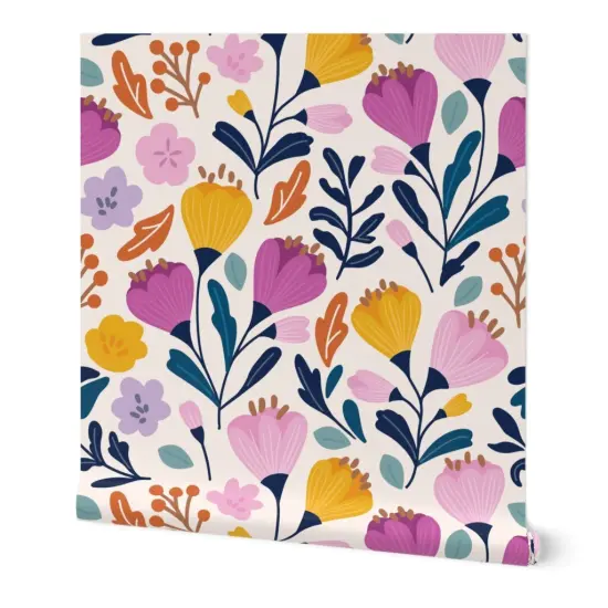 Peel & Stick Wallpaper 2FT Wide Crocus Bloom Whimsical Floral Modern Garden Botanical Purple Yellow Large Scale Custom Removable Wallpaper by Spoonflower {7}