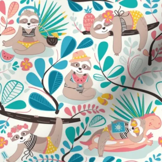 Various Fabrics by the Yard or Fat Quarter Sloth Animals Whimsical Tropical Nature Watermelon Hibiscus Custom Printed Fabric by Spoonflower {7}