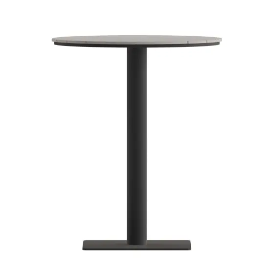 Emma and Oliver Fena 24" Round Outdoor Dining Table with Faux Teak Poly Slats and Steel Frame Gray {5}