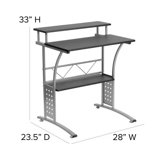 Emma and Oliver Computer Desk with Top and Lower Storage Shelves Black {5}