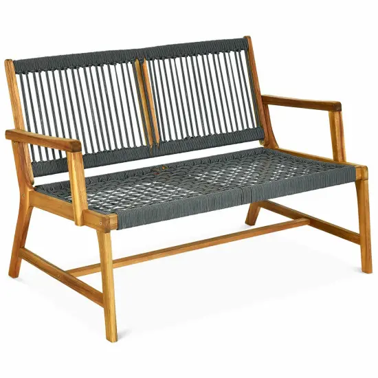 2-Person Acacia Wood Yard Bench for Balcony and Patio Grey {1}