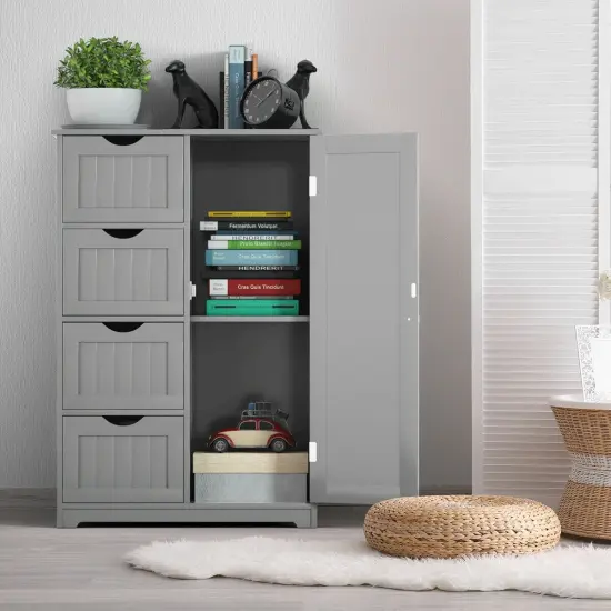 Modern MDF Storage Cabinet with 4 Drawers and Adjustable Shelf Ideal for Bathroom or Bedroom Grey {3}
