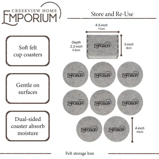 Creekview Home Emporium Drink Coasters with Holder - Gray Felt 8pc Coaster Set {4}