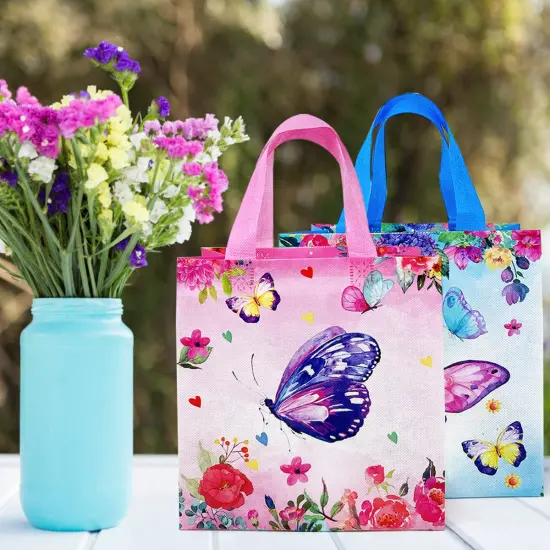 Wrapables Non-Woven Reusable Gift Bags with Handles for Parties, Birthdays, Favors and Treats (Set of 8) Butterflies {4}
