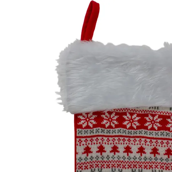 Northlight 19" Red and White Deer and Snowflake Knit Christmas Stocking with Faux Fur Cuff {3}