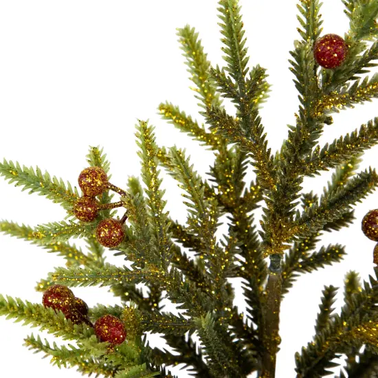 Northlight Mini Glittered Pine with Berries Artificial Christmas Trees - 9" - Set of 3 Green {6}