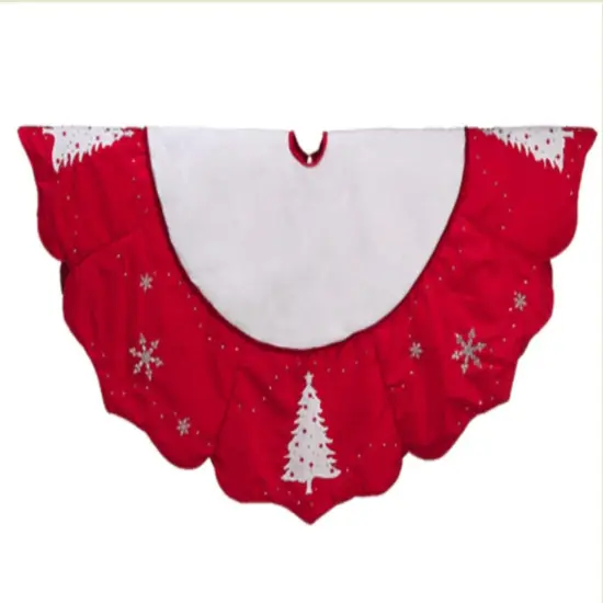 Allstate 54" Red and White Embroidered Jeweled Tree with Snowflake Christmas Tree Skirt {3}