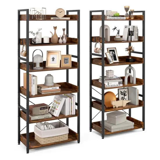 Costway 2 PCS 6-Tier Bookshelf Open Display Shelves Storage Rack Metal Frame with 4 Hooks {1}
